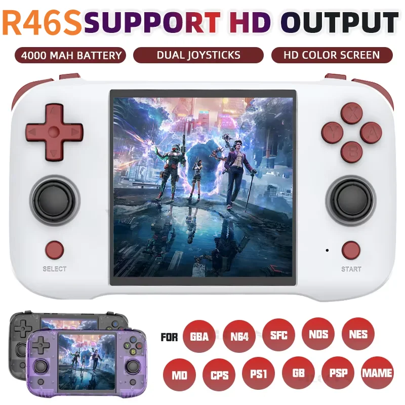 R46S Retro Handheld Game Console Linux System Support WIFI Bluetooth 4 inch Pocket Video Player For PS1 N64 PSP 3D Game R50S