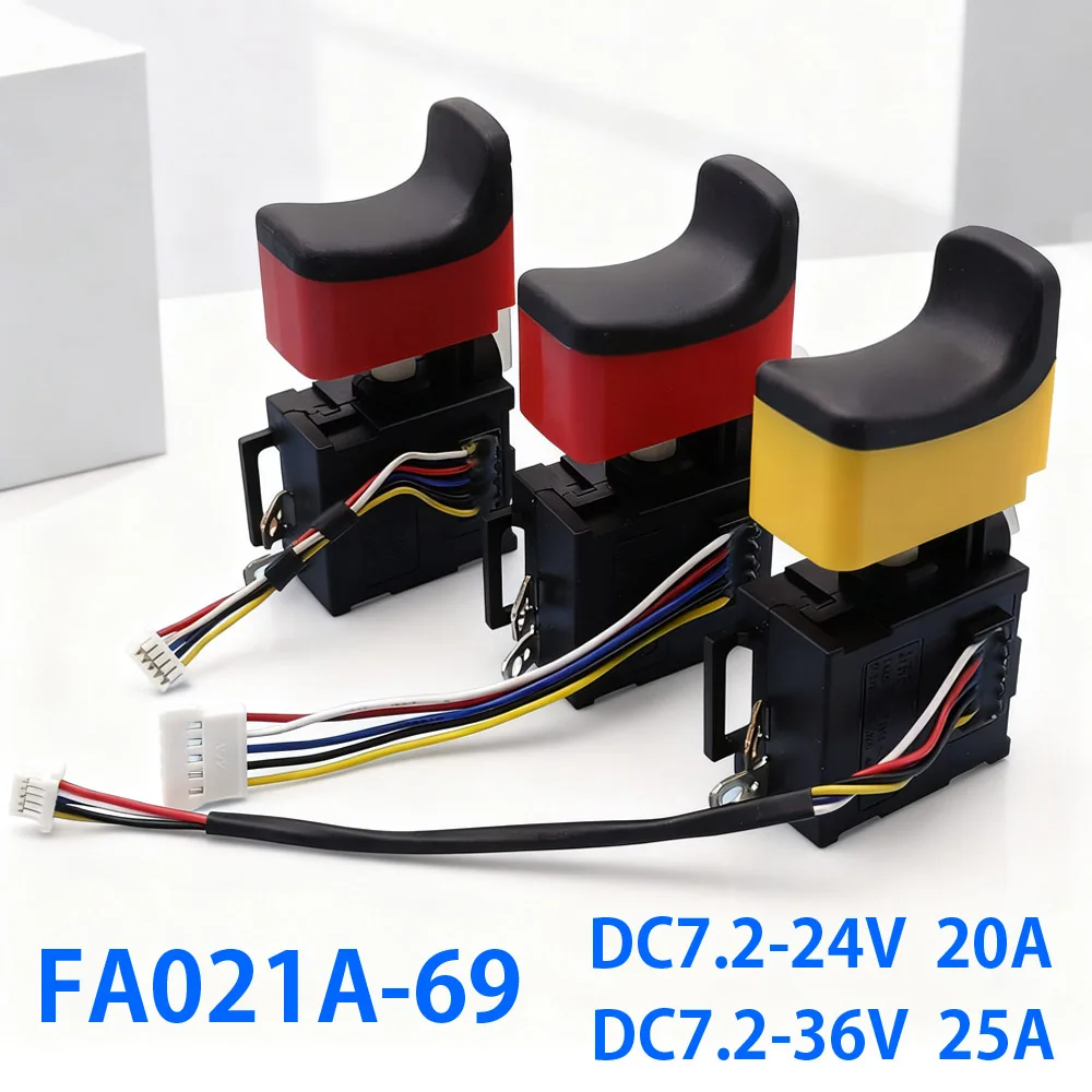 

Переключатель FA021A-69, 5-проводной, 7,2-24 В постоянного тока, 20 А, 25 А, триггерный переключатель для электрической дрели, контроль скорости электроинструмента, переключатель, соединительный адаптер