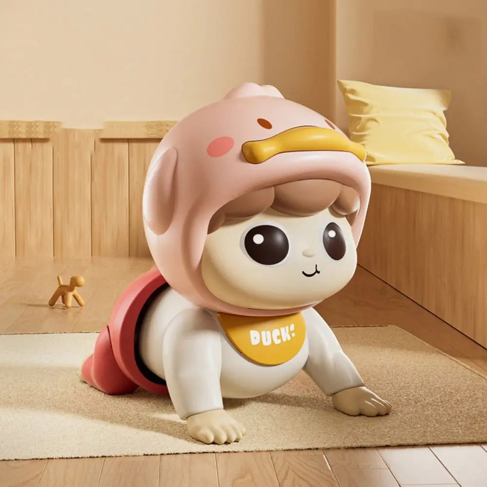 Impara a gattonare musica Giocattoli elettrici per bambini striscianti con suono Occhi grandi Imparare la bambola strisciante Cartone animato Divertente anatra elettrica che cammina