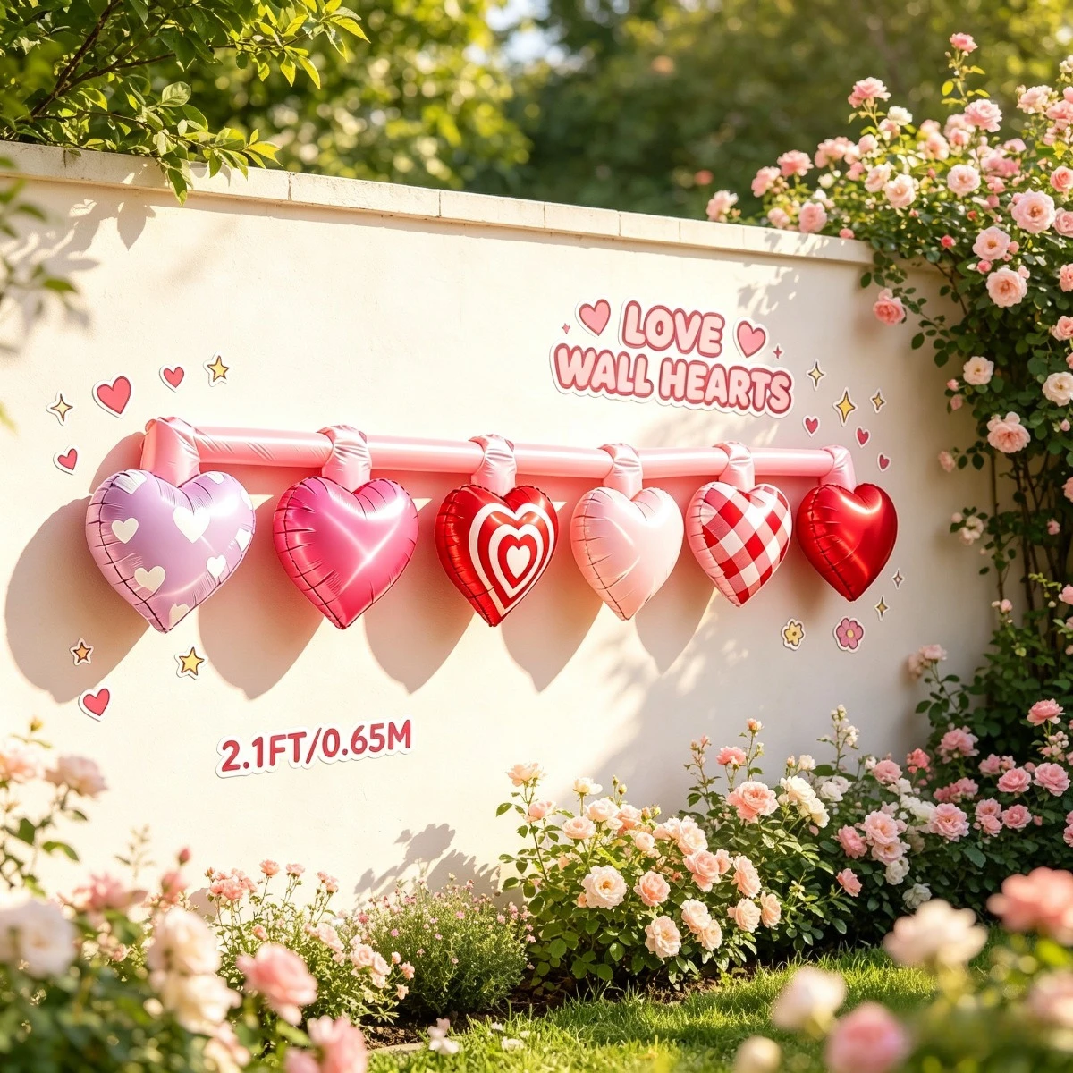 2.1FT Inflatable Toys Pink Red Love Heart String Ornaments Outdoor Courtyard Lawn Decor Festival Party Wall Hanging Decorations