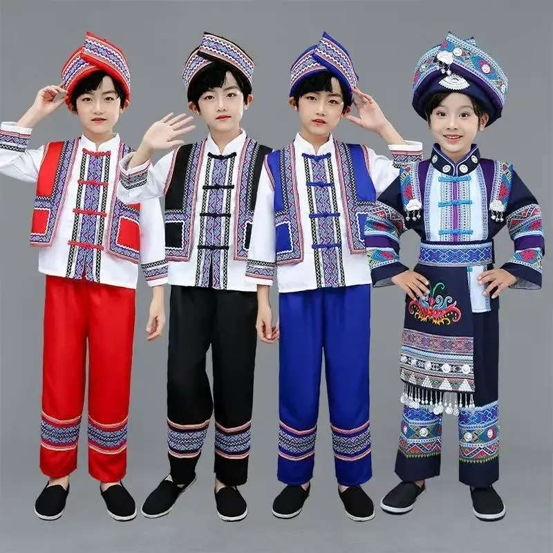 vetements-traditionnels-chinois-de-l'ethnie-zhuang-pour-enfants-coiffe-costume-national-chinois-pour-enfants