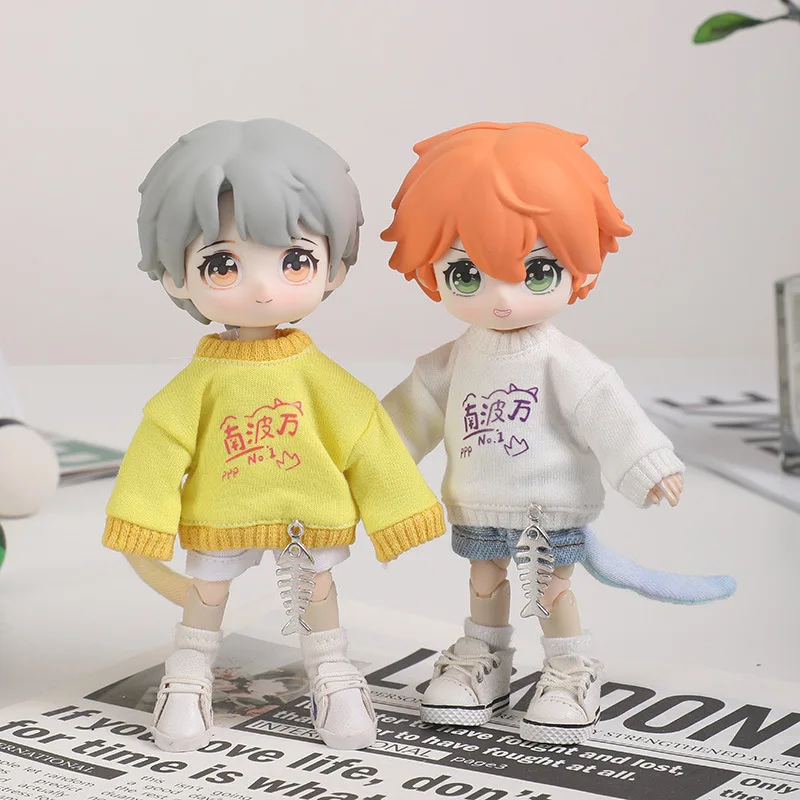 

Ob11 baby clothes denim coat trend letter cloth paste hooded coat 1/12 BJD doll clothes doll accessories
