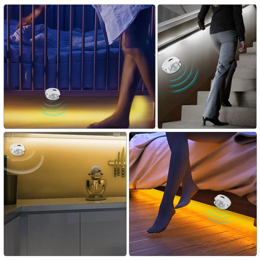 PIR lampu setrip LED Sensor gerak, setrip lampu LED tahan air DC 12V untuk kamar tidur dapur lemari pakaian tangga samping tempat tidur