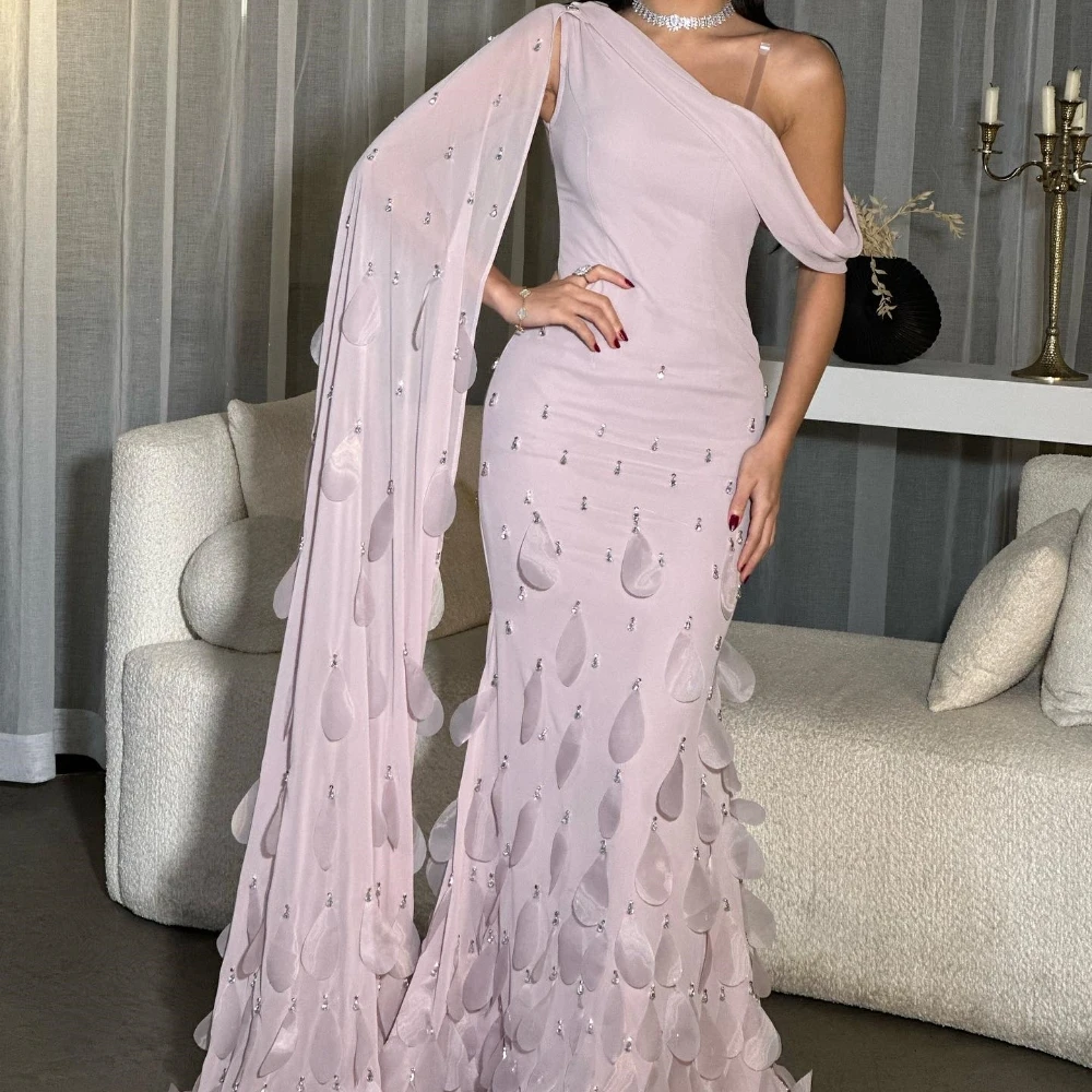 Customized Fashion Exquisite One-shoulder Mermaid Beading Paillette / Sequins Tassel Charmeuse Evening Dresses Saudi Arabia