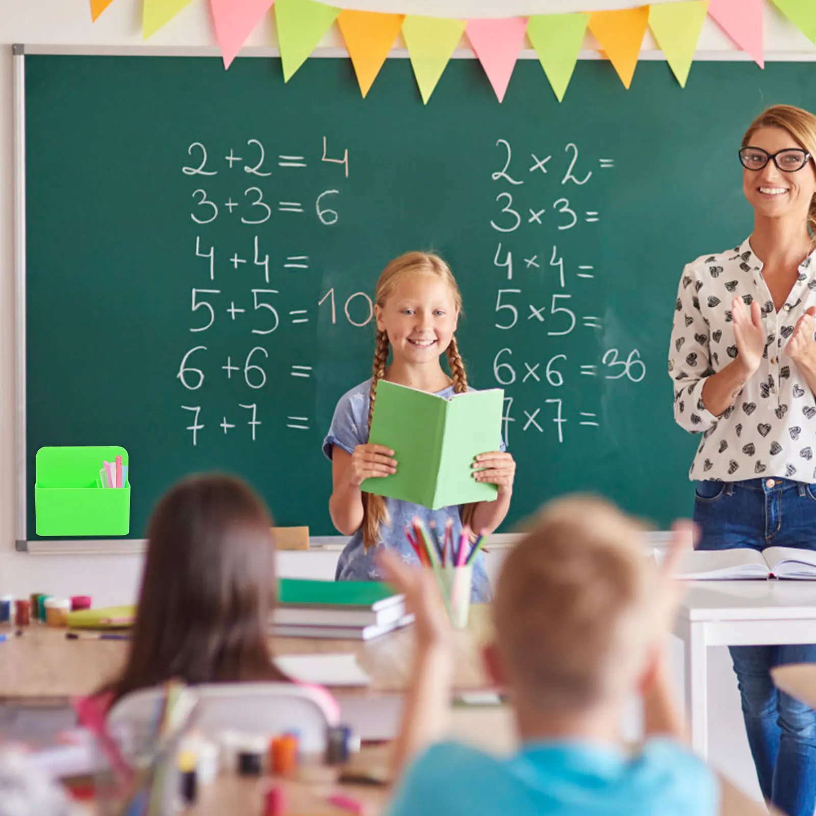 

2 Pcs Pen Holders Magnetic School Chalk Container Plastic Organizer Green Storage