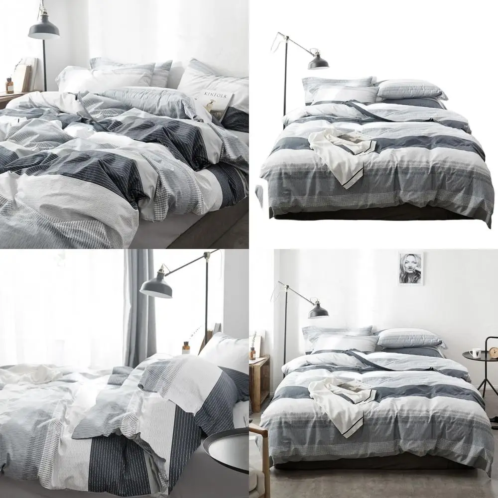 Queen Gray Striped Comforter Set - Plush Geometric Pattern Bedding for Men, 1 Comforter & 2 Shams, All-Season, Queen