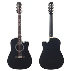 Black 12 Strings Electric Acoustic Guitar 41 Inch Basswood Body Folk Guitar Music Instruments Good Handicraft