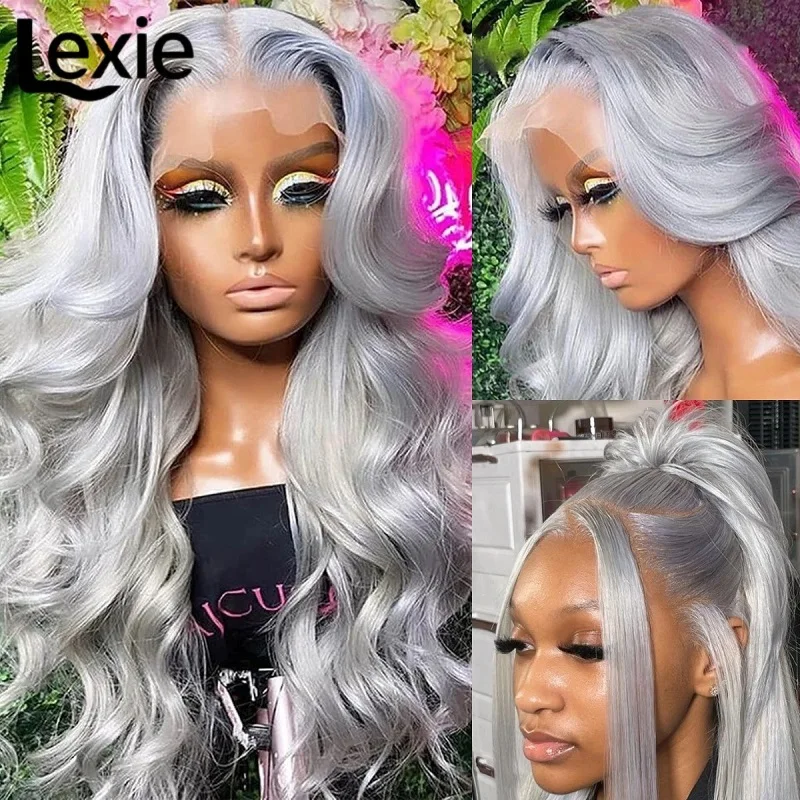 30 Inch Grey Human Hair Wigs Raw Vietnamese Silver Body Wave Lace Front Wigs For Women Gray 13x6 Transparent Lace Frontal Wig