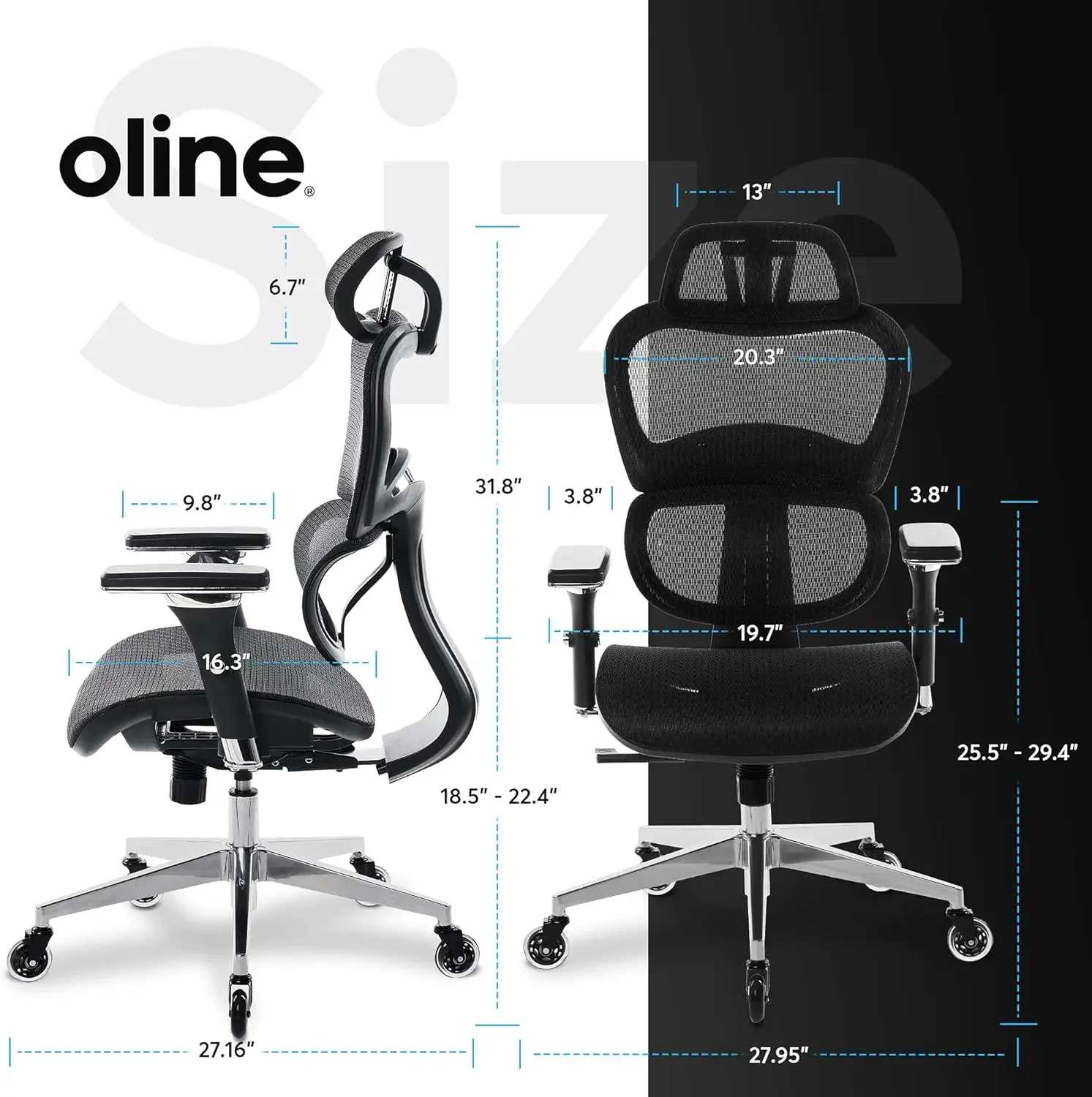 Chair with 4D Adjustable Armrest, 3D Lumbar Support, Blade Wheels, Mesh Computer Gaming Executive Swivel Chairs Chair (Black)