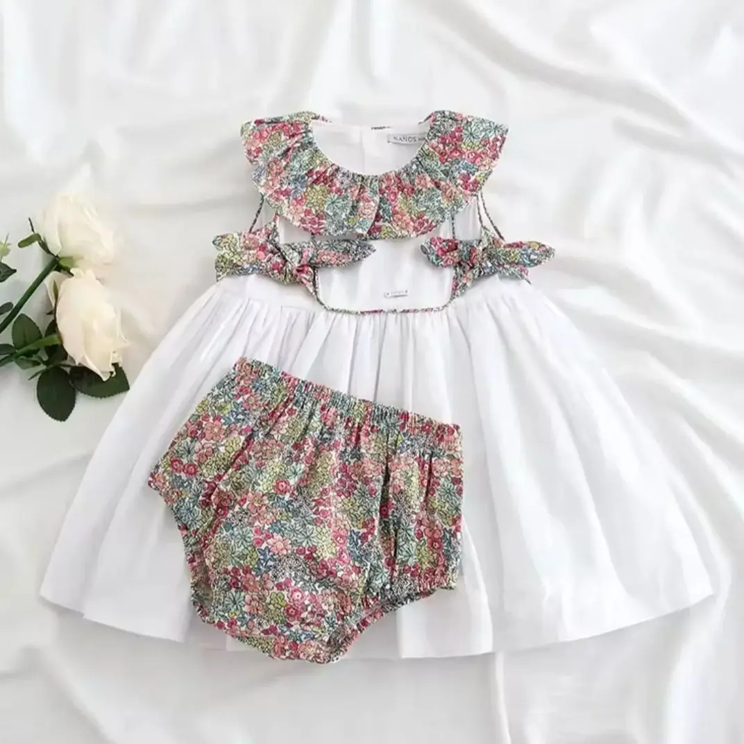 

Baby Girl Summer Flower Printed Blue Turkish Vintage Lolita Princess Ball Gown Dress for Birthday Holiday Eid Photography B11