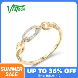 VISTOSO Pure 14K 585 Yellow Gold Ring For Women Sparkling Diamond Chain Link Stackable Concise Wedding Gift Chic Fine Jewelry