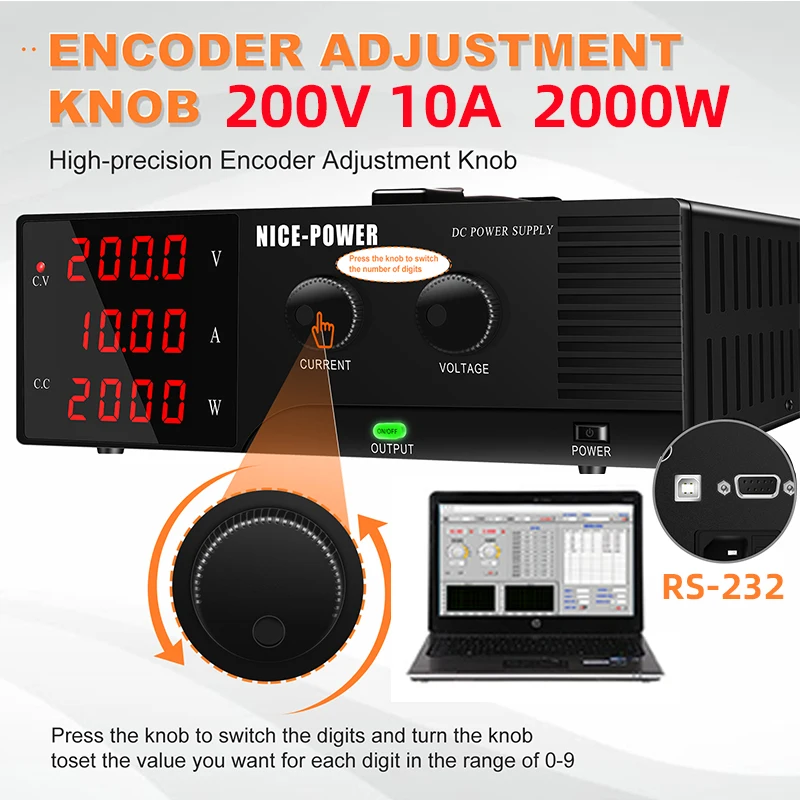 

Programmable DC Power Supply 100V 200V 60V 30A 1800W Laboratory Stabilized 30V 60A 5A Bench Source High Power Adjustable RS-232