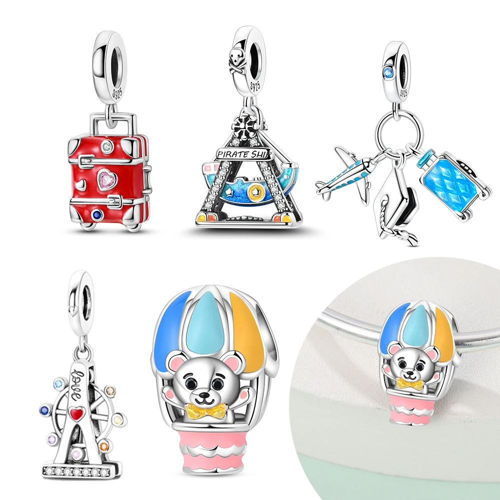 Versilberte 925er-Silber-Reisebären-Anhänger passen zu originalen 925er-Armbändern, Perlen, Schmuck, Geschenken für Frauen