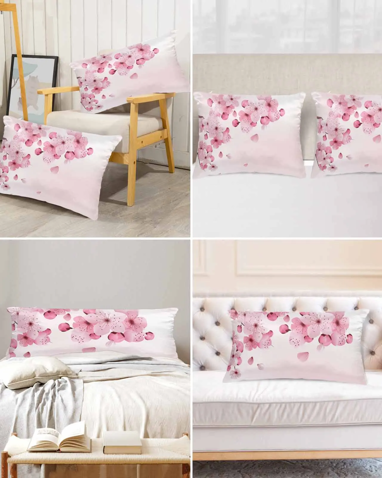 Spring Cherry Blossom Petal Pink Bed Satin Pillowcase Modern Sofa Pillow Cover Case Bedroom Satin Cushion Covers Home Decor