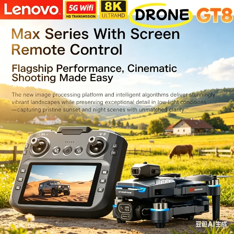 

Дрон Lenovo GT8 8K HD с двойной камерой, GPS, FPV, бесщеточным двигателем, оптическим позиционированием, функцией зависания, складной радиоуправляемый квадрокоптер-игрушка