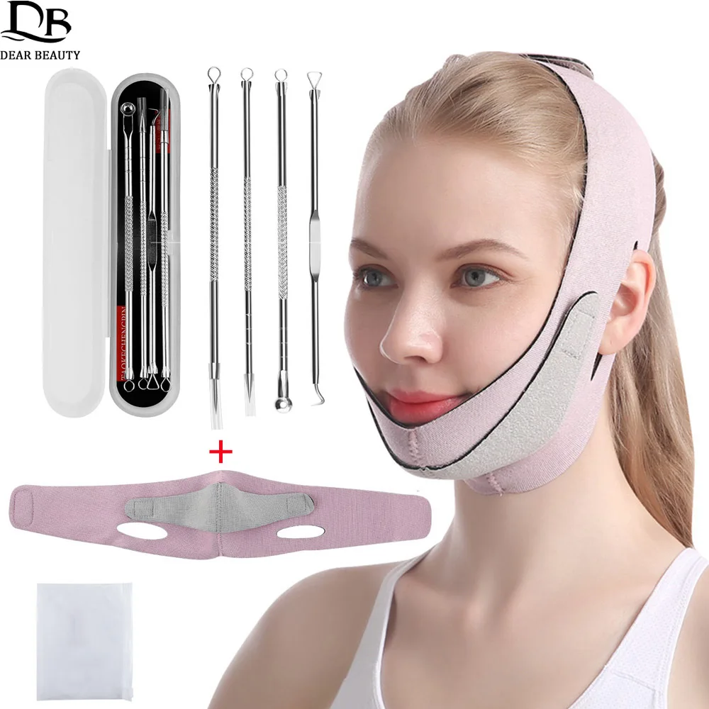 Reusable Face Lifting Tape + Acne Needle Reduce Double Chin V Line Facial Slimming Bandage Chin Up Mask Face Lift Strips Belt