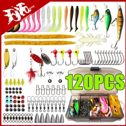 New 120PCS Fishing Lure Set Soft and Hard Bait Set Metal Jig Spoon For Bass Pike Crank Tackle with Box Fishing Accessories Kit