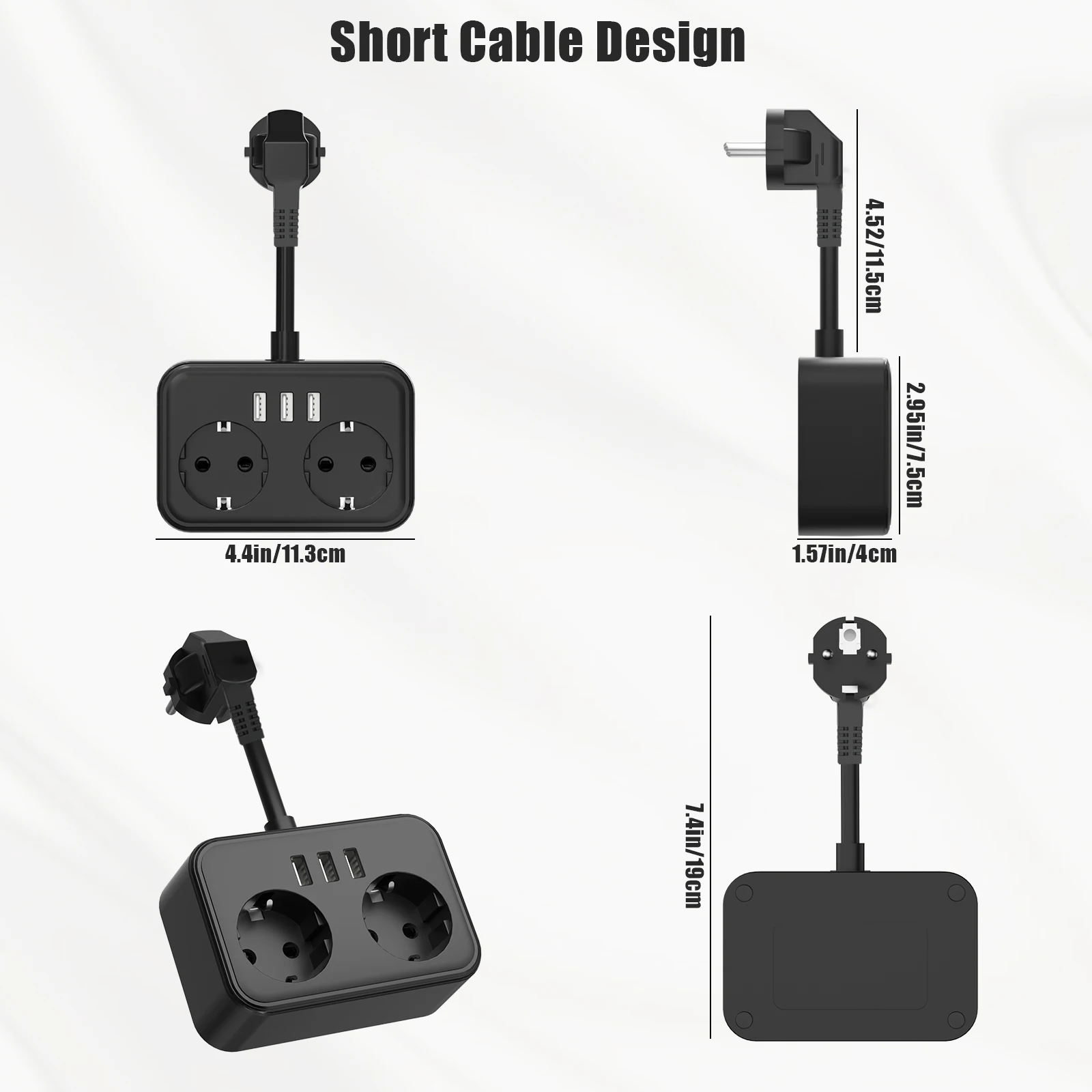 Power Strip With USB, 2 Compartments Power Strip With 3 USB Ports, 5 In 1 Socket Adapter, Wall Socket With Flexible Cable