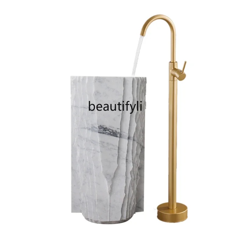 

ls 42Light luxury art natural marble integrated column basin hotel villa engineering bathroom floor-to-ceiling sink
