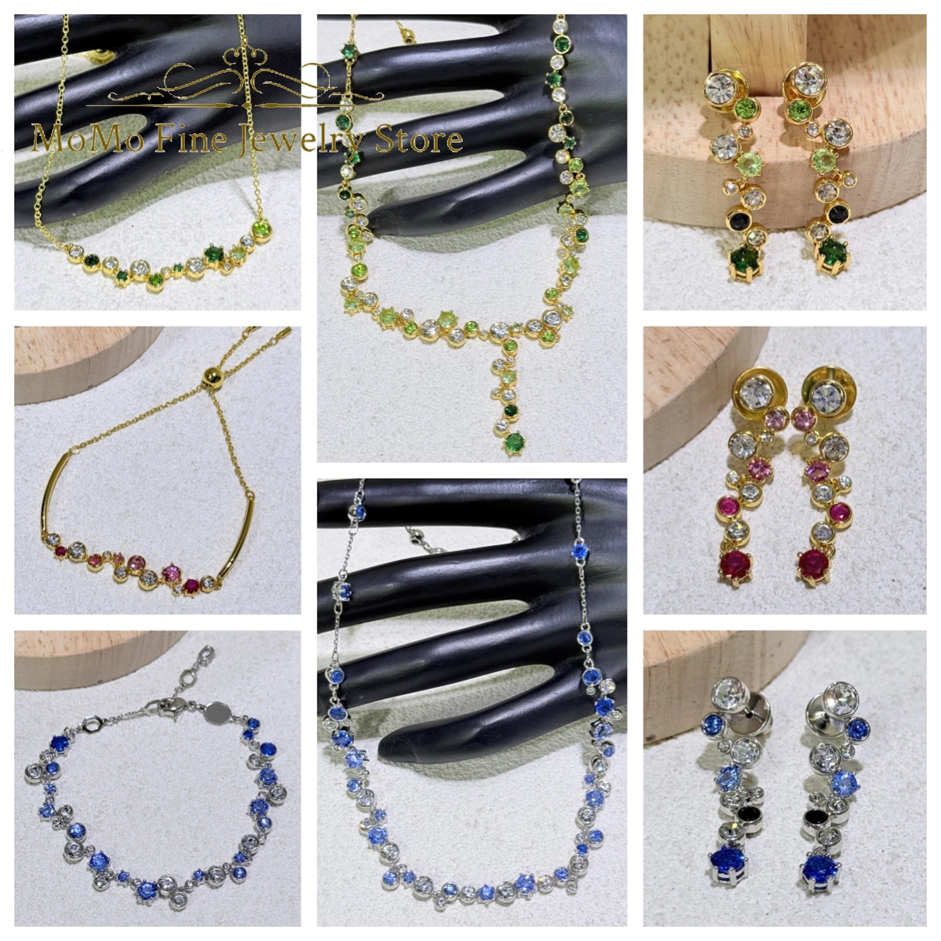 

2025 Luxury Anniversary Jewelry Sets Charm Pink Green Crystal Pendant Fashion Necklace Bracelet Earrings Romantic Gift for Women