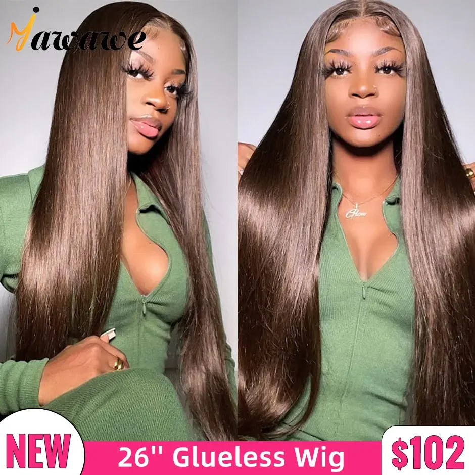 

Chocolate Brown Lace Front Human Hair Wigs #4 Dark Brown Straight Lace Frontal Wigs For Women Straight Glueless Ready to go Wigs