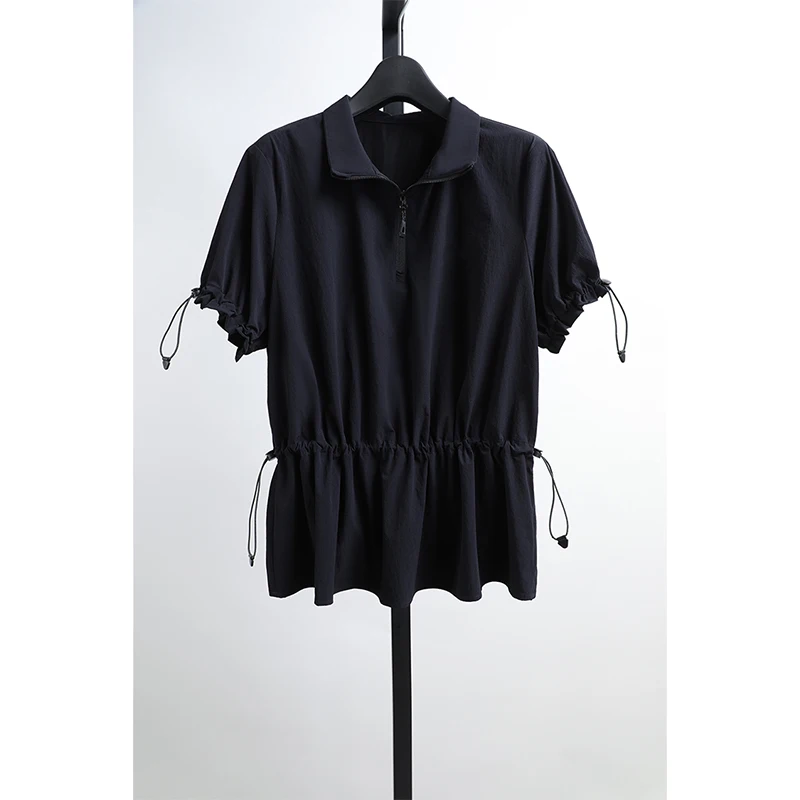 

Tagkita Women's Short Sleeve T-Shirt Cool Feeling Stand Collar Slimming Waist Casual Style Breathable Comfortable Nylon Fabric
