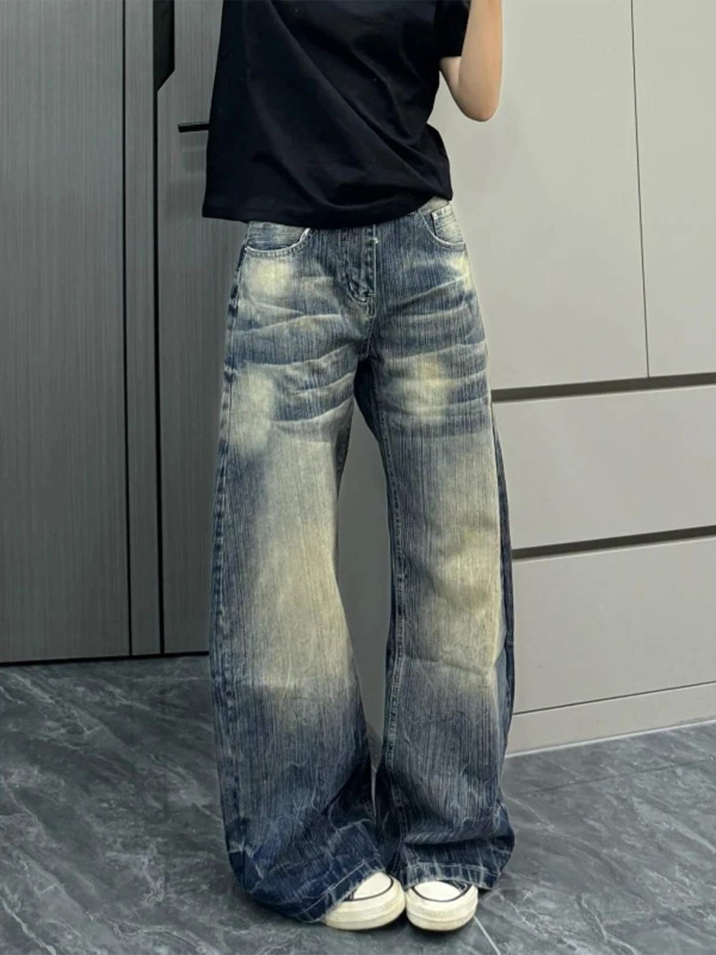 

Мужские джинсы American High Street Waed с бамбуковой текстурой, прямые, широкие, в стиле ретро, для повседневной носки