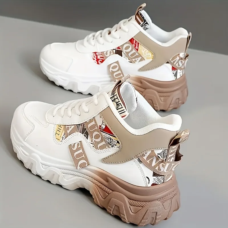 New 2025 Spring and Summer Dad Shoes, Women's Korean Edition Color Blocked Breathable Height Increasing Thick Soled Shoes