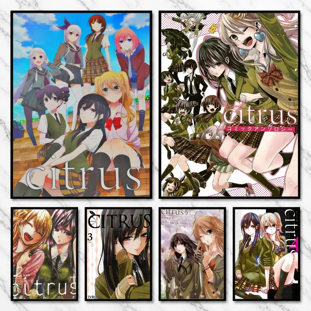 Citrus Yuri Romance Girls Academy Manga Anime Poster Self-Adhesive Unframed Fashion Wall Prints for Office & Home Decor