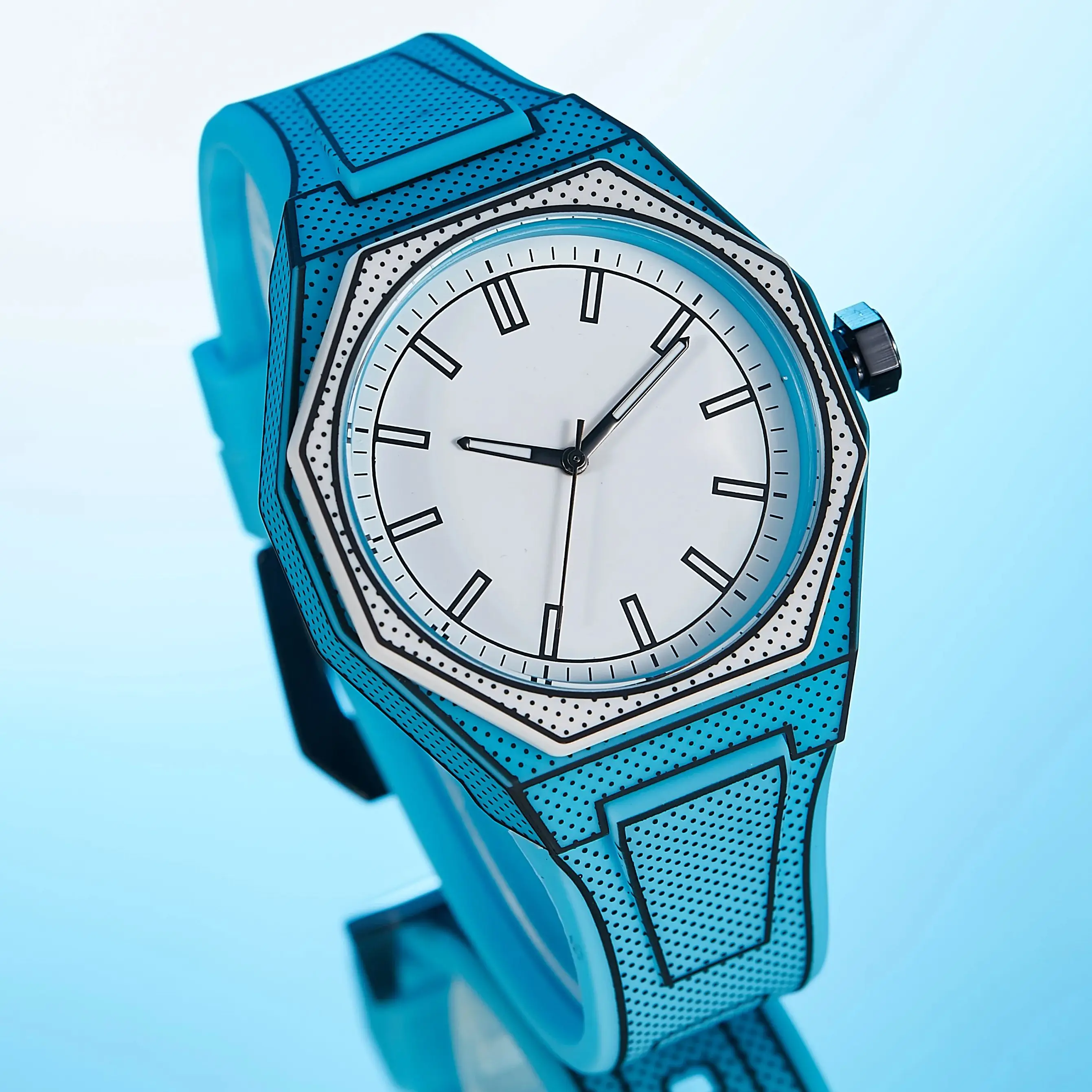 New Men\'s Watches Orange Blue Quartz Watch for Man Creativity 3D Style Wristwatch Male Date Week Leisure