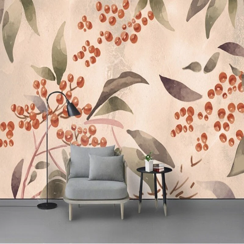 

Modern and simple Nordic retro plant leaf TV luxurious home bedroom background wall