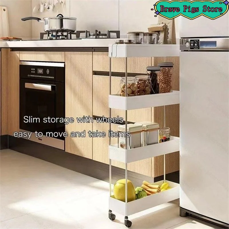 [HM]Slim Rolling Storage Cart Multi Layer Gap Organizer With Wheels Mobile Narrow Shelving Unit For Kitchen Bathroom Living Roo