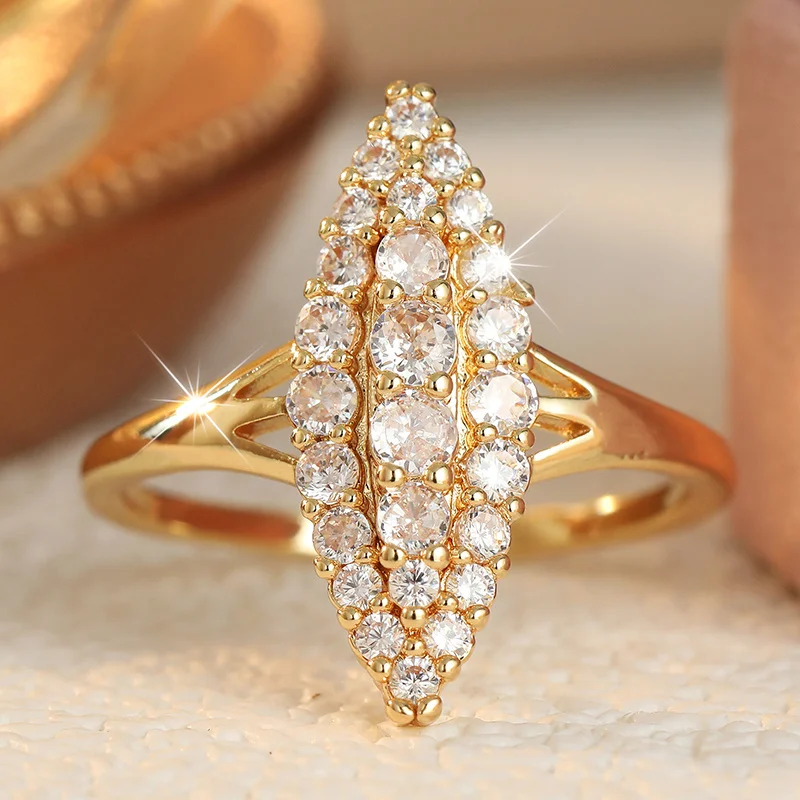 Women's Luxury Horse Eye Shaped Eternal Ring Fully Inlay Cubic Zircon Sparkling Ring Temperament Jewelry Accessory