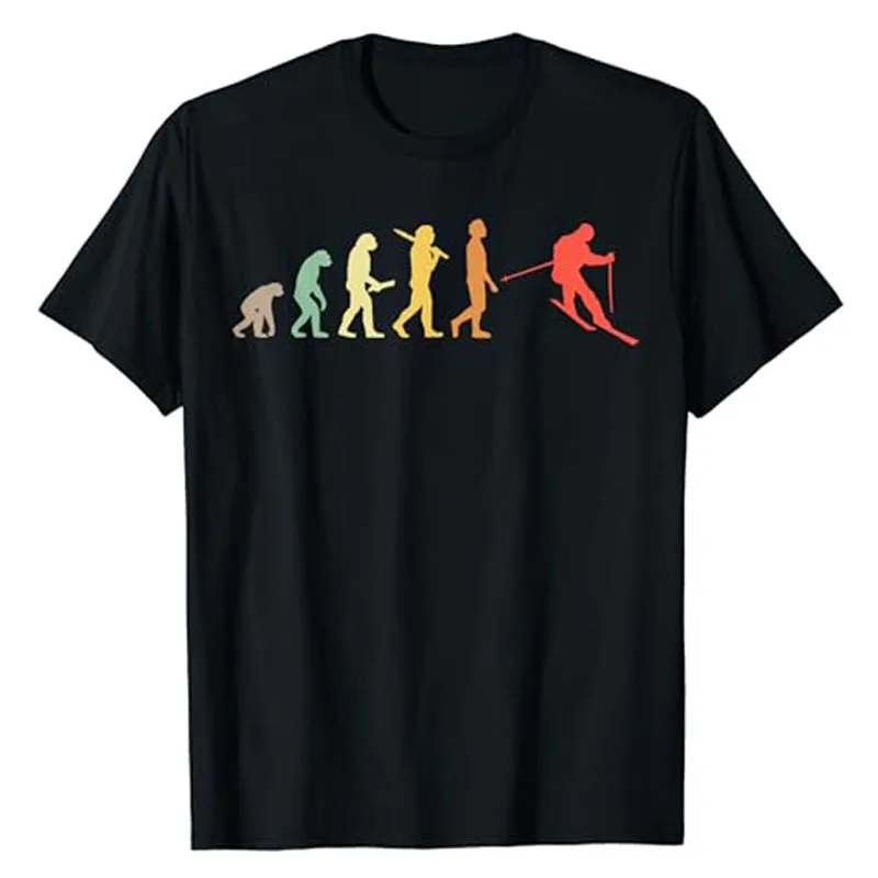 Retro Skiing Evolution Gift for Skiers T-Shirt Humor Funny Slalom Downhill Skiers Graphic Outfits Skiing Lover Saying Tee Gifts