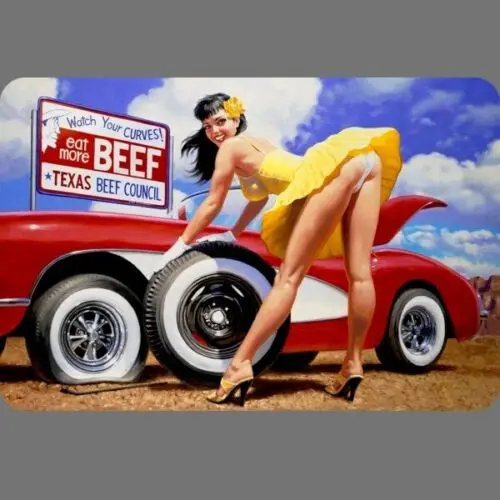 Watch Your Curves Texas Beef Council Girl *Vintage Reproduction Tin Sign* 8