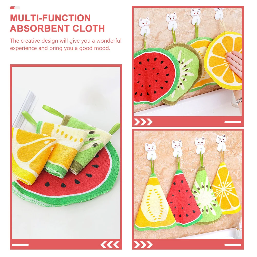 

4pcs Household Hand Towels Multi-Function Absorbent Cloth Kitchen Bath Towel Fruit Pattern Reusable Cleaning Cloth For