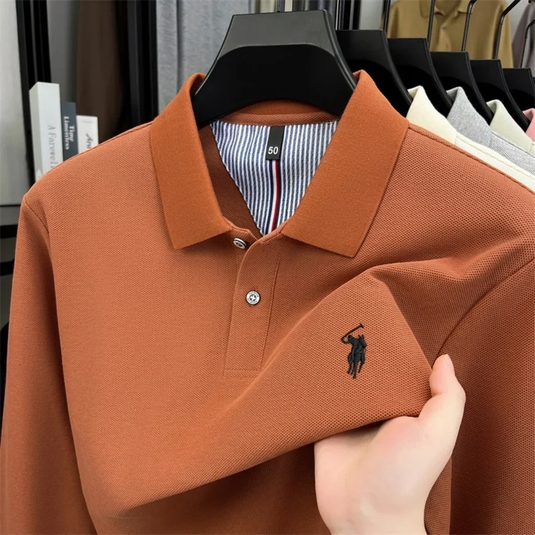 100 % reine Baumwolle, hochwertige Marke, Herren-Polohemd mit langen Ärmeln, Herbst-/Winterkollektion, modisches, luxuriöses Golfoberteil mit Stickerei, lässiges T-Shirt. – Detail 12