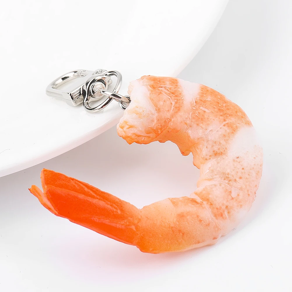 Lovely Funny Emulation Kiwei Shrimp Crayfish Seafood PVC Resin Metal Key Chain Purse Knapsack Dangle Model Charm Pendant Jewelry