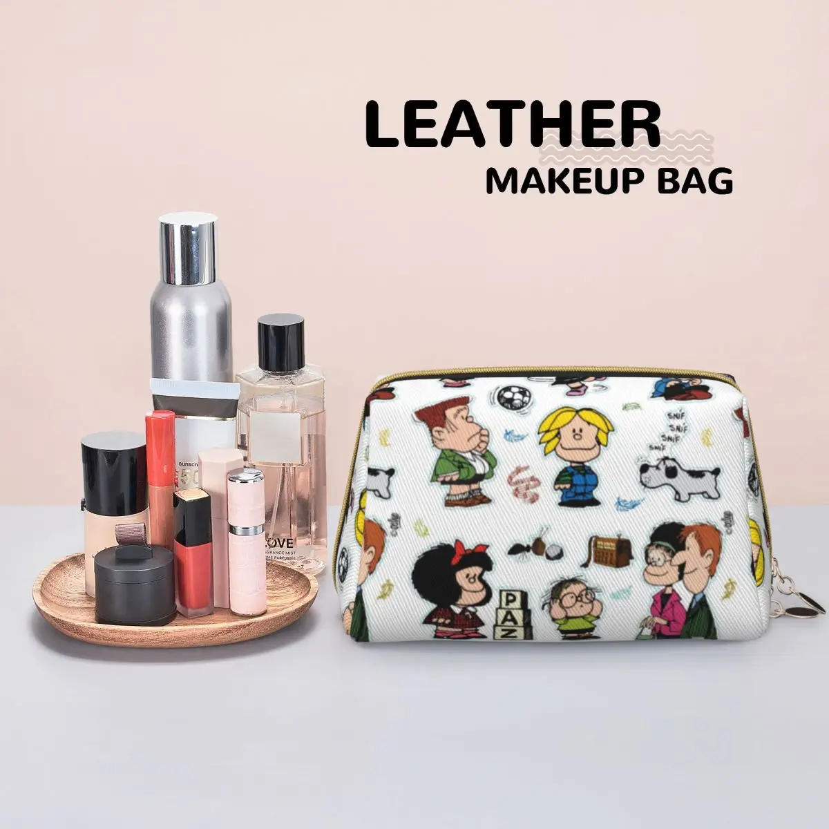 Large Capacity Characters Mafalda Cosmetic Bags Portable Leather Makeup Pouch Women Washbag Funny Lovely Toiletry Kit