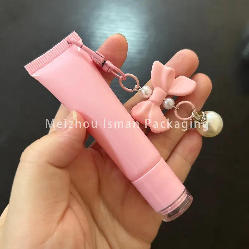 50Pcs Empty 15ML Brown Pink Soft Lip Gloss Squeeze Tubes Lipstick Lip Essence Tube with Hole for Bead Bow Key Chain Pendant