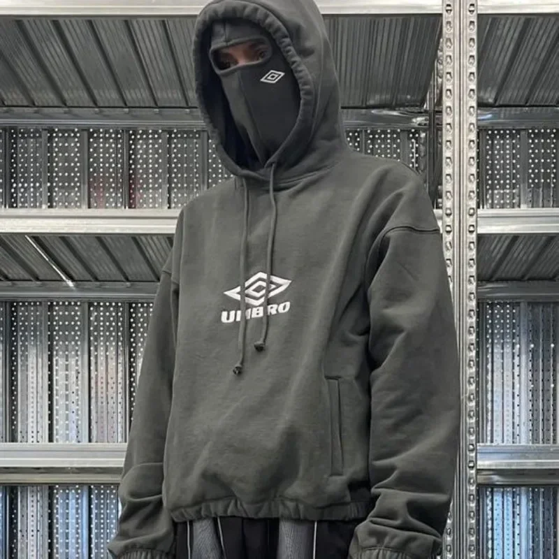 Double Hat Design Pullover Hoodie Men Women Ins New Y2k Ninja Mask Hooded Sweatshirt Winter Tide Loose Street Couple Jacket