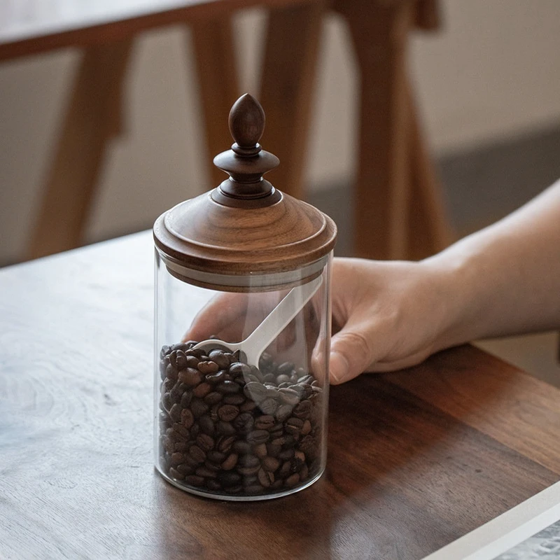 

Vintage home high borosilicate glass jar sealed jar with wooden lid, kitchen storage jar, tea jar, coffee storage jar