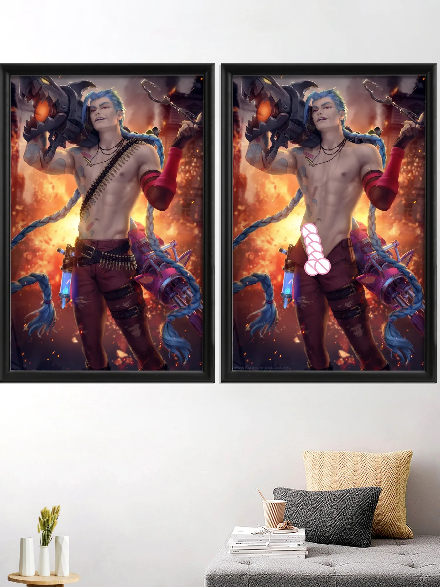 Jinx Yone-Cartoon Sexy Nude Male Kayn Anime Game Art-Poster, Living Bedroom Prints, Custom Wall Silk Home