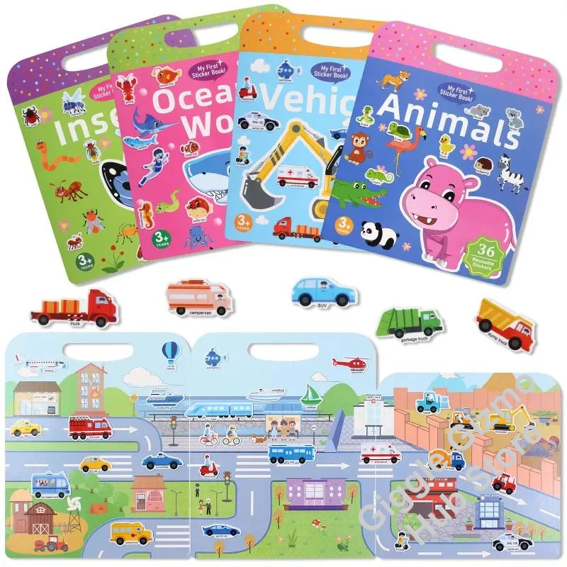 Busy Book for Toddlers Ages 2-6 Quiet Book Preschool Learning Activity Reusable Sticker & Velcro Matching Montessori Fine Mot