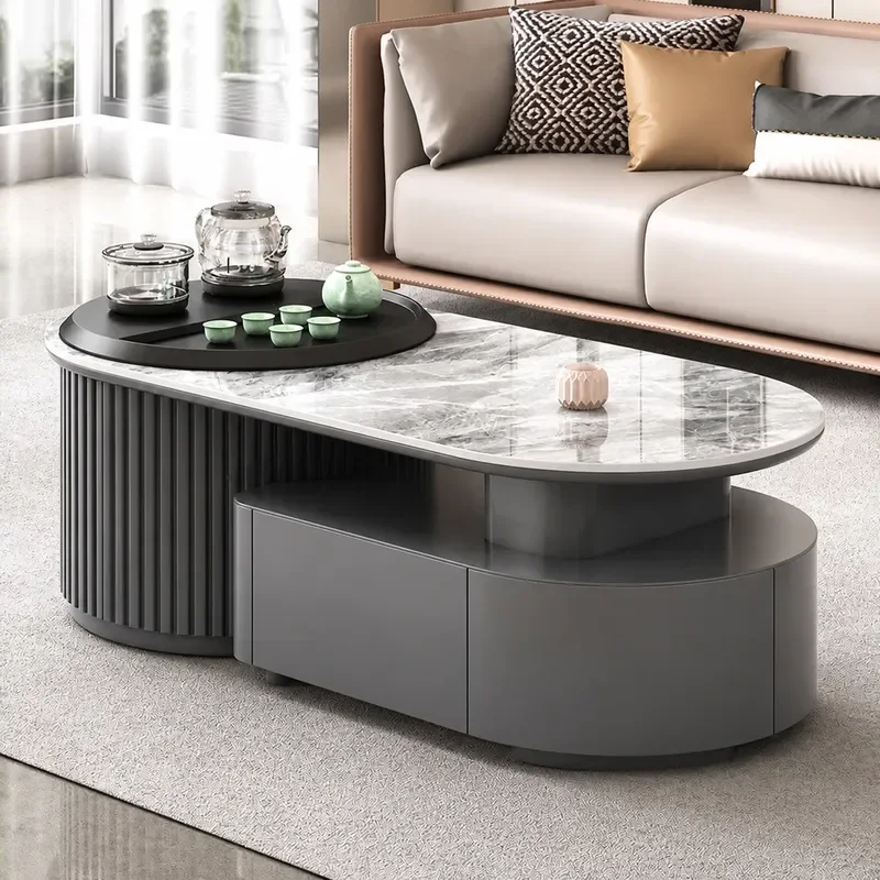 Modern Light Luxury Sintered Stone Kung Fu Tea Table Multi Functional Coffee Table Household Living Room Combination Rock