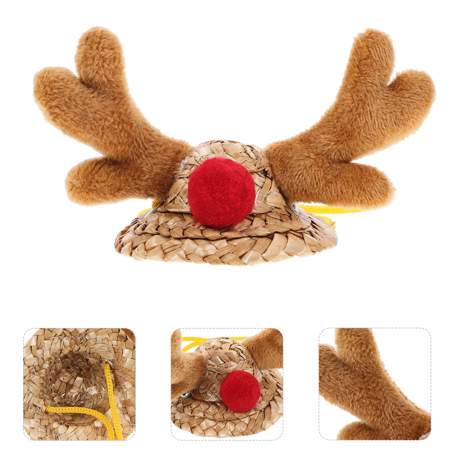 Pet Christmas Elk Hat Hand-knitted Small Animal Suitable for Hamsters Hedgehogs with Adjustable Shoulder Straps Supply Mini