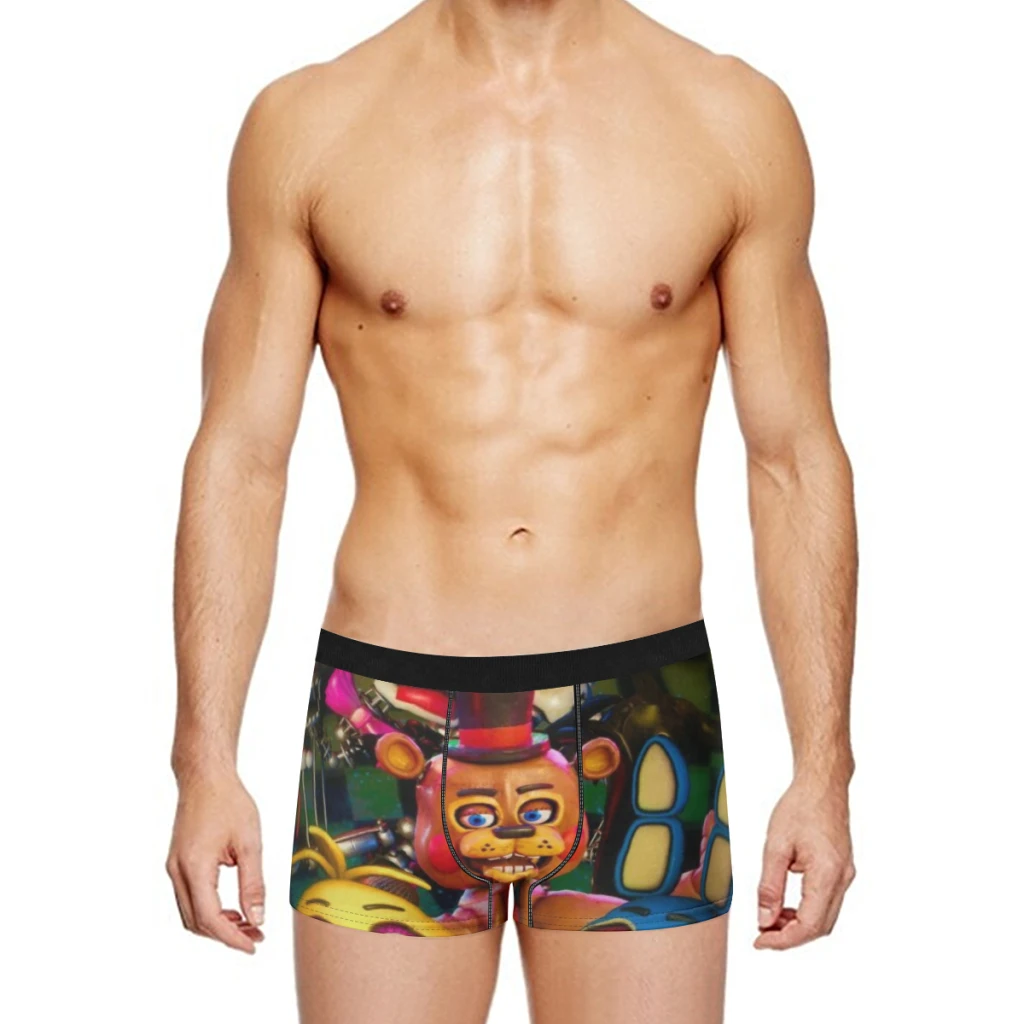 Desenhos animados dos homens Five Nights Boxer Freddy Print, calcinha masculina, cuecas masculinas, boxershorts respiráveis, roupa íntima para homem