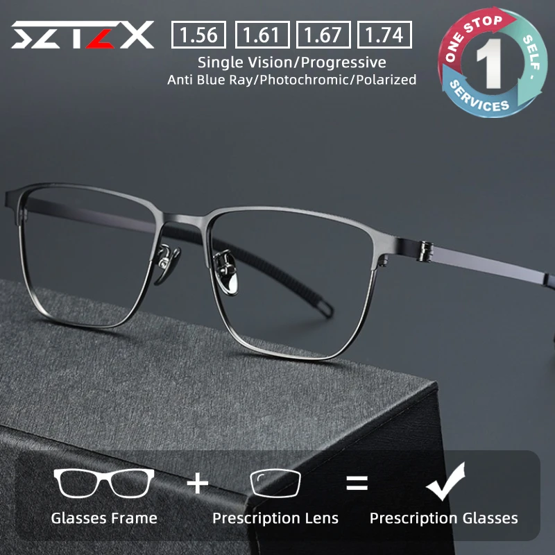 

SZTZX Ultralight Screwless Pure Titanium Prescription Glasses Anti-Reflective Durable Myopia Glasses Progressive Reading Eyewear