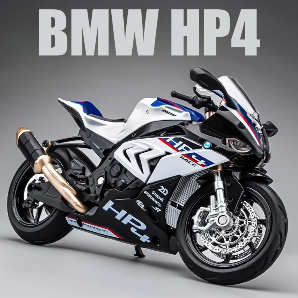 Modelo de motocicleta BMW HP4, escala 1:12, coche de juguete de aleación fundido a presión, música ligera, Motor de absorción de impacto, modelos en miniatura, regalo de cumpleaños para niños