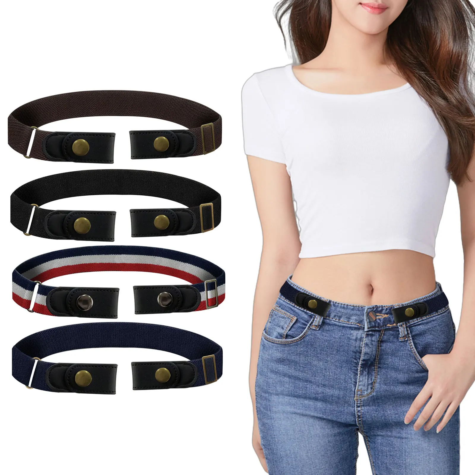 Paski damskie bez klamry, elastyczne paski rozciągliwe dla kobiet, wygodne niewidoczne paski do jeansów i spodni, regulowany elastyczny pasek.